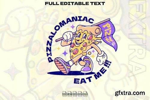 Retro Pizza holding a Flag Mascot Illustration