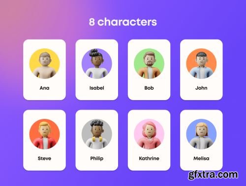 3D Character Pack Illustration & 3D Elements object Ui8.net