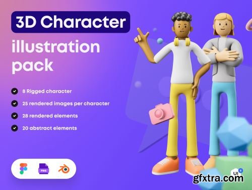 3D Character Pack Illustration & 3D Elements object Ui8.net