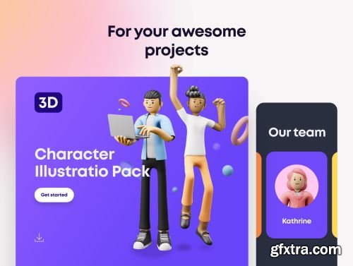 3D Character Pack Illustration & 3D Elements object Ui8.net