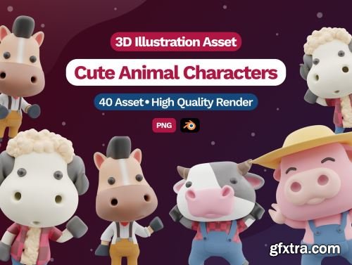 3D Cute Animal Characters Illustration Ui8.net