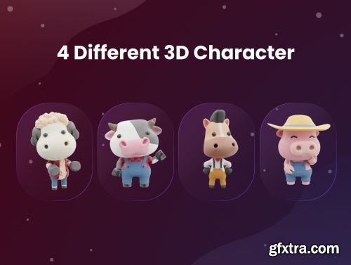 3D Cute Animal Characters Illustration Ui8.net