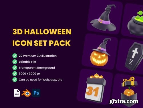 3D Halloween Icon Set Pack Ui8.net