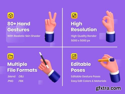 Hand Gestures - 3D Illustration Ui8.net