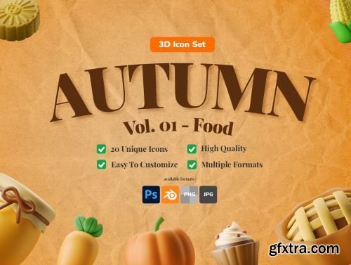 3D Icon Illustration Set - Autumn Food Theme Ui8.net