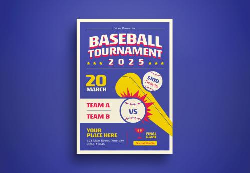 Blue Flat Design Baseball Tournament Flyer Layout 573490806