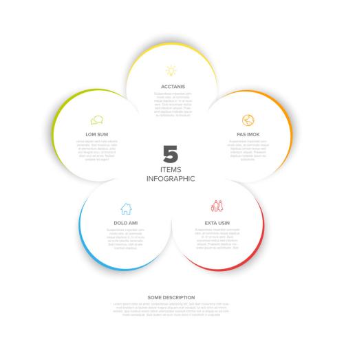 Minimalistic five steps items elements template with color borders 574308375