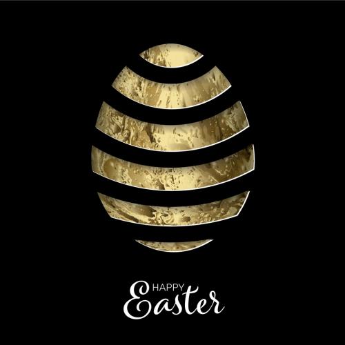 Vector black cut Paper card / poster with striped easter golden egg 574308408