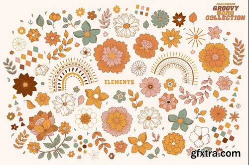 Groovy Boho Flowers Clipart Set V9TWN22