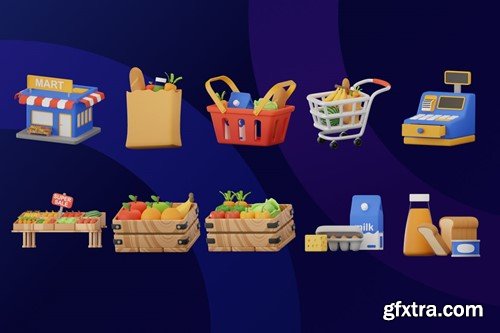 3D Icon Shopping Grocery Illustration Collection M52T4FU