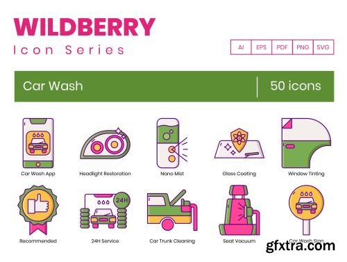 50 Car Wash Icons | Wildberry Series Ui8.net