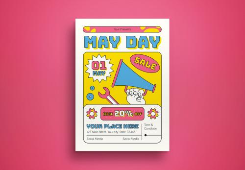 White Pop Art May Day Sale Flyer Layout 582979871