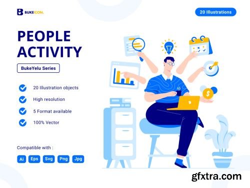 20 People Activity Illustration set - Buke Yelu Series Ui8.net