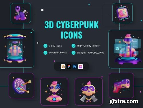 30 3D Icons Illustration Dystopia Futuristics Ui8.net