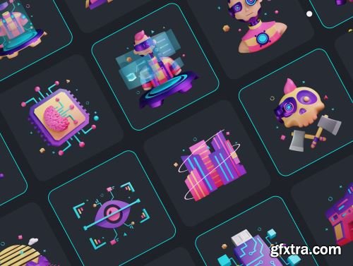 30 3D Icons Illustration Dystopia Futuristics Ui8.net