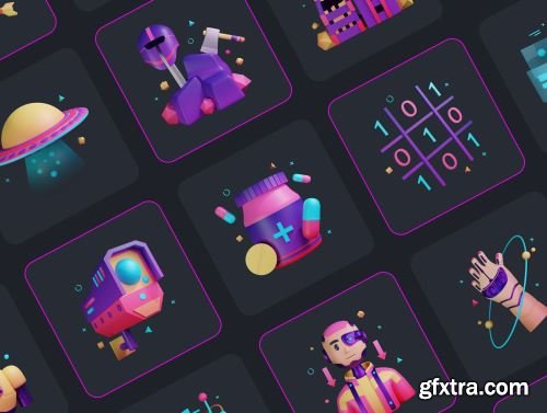 30 3D Icons Illustration Dystopia Futuristics Ui8.net