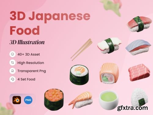 3D Japanese Food Illustration Ui8.net