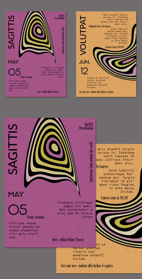 Flyer A4 Retro Colored Grunge Textured Striated Abstract Shape 581558981