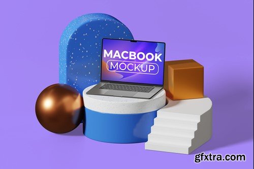 Macbook Mockup Podium Scene V9G86J3