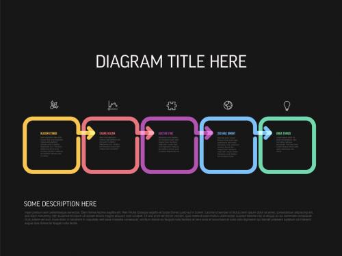 Five simple dark colorful steps process infographic template with squares 578778621