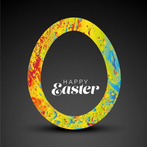 Dark colorful Happy Easter - minimalist easter card with egg cut from color spots texture 578778612