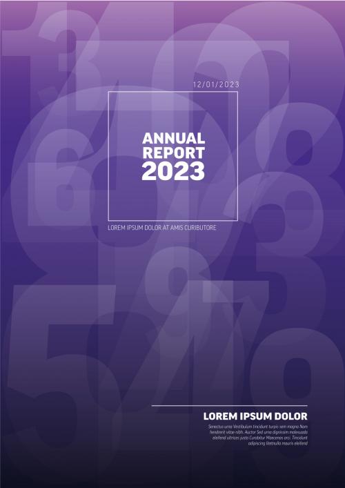 Violet annual report front cover page template with big numbers 569529906