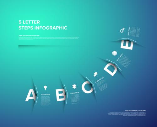 Five letter steps blue progress page template 569529888