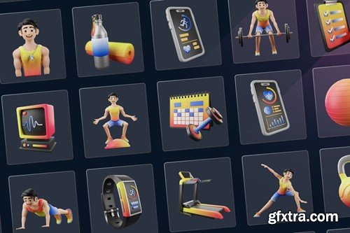 3D Gym & Fitness Icons GFTXDPJ