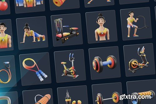 3D Gym & Fitness Icons GFTXDPJ