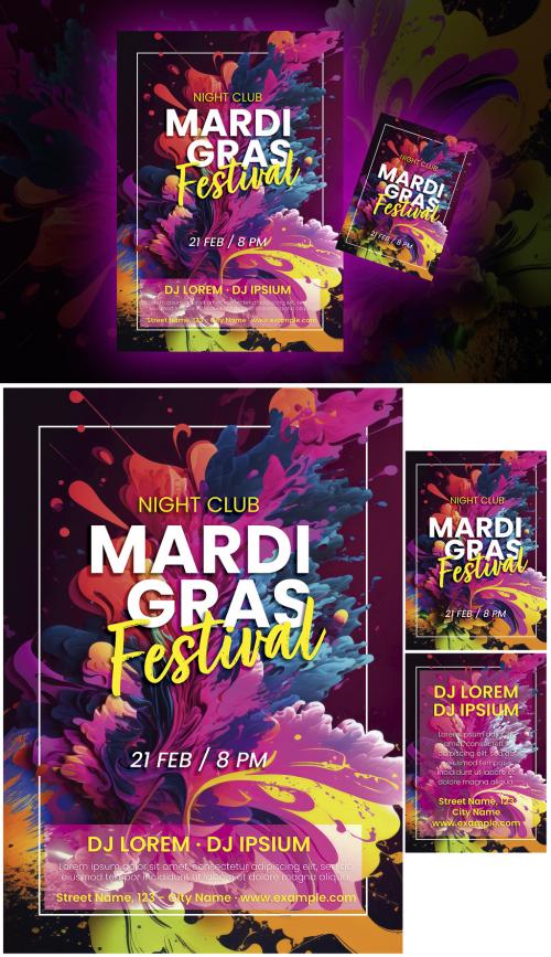 Mardi Gras Party Poster and Flyer with Generative AI 571554565