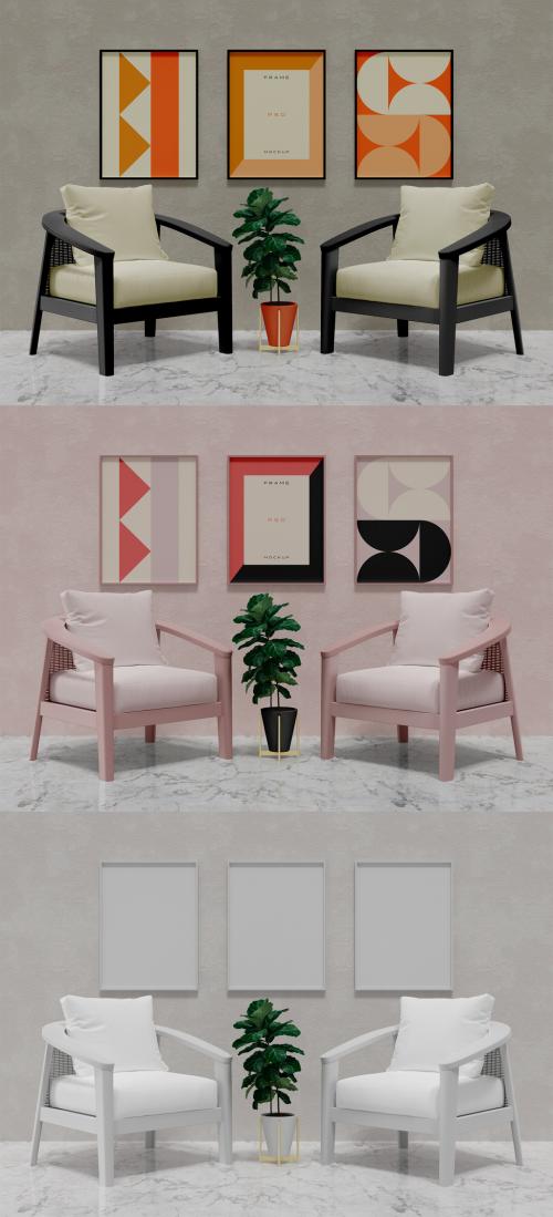 Poster Frames in Living Room Mockup 584379713