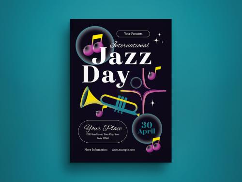Black 3D International Jazz Day Flyer Layout 582979876