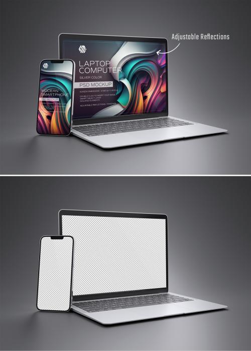 Smartphone and Laptop Mockup on Dark 586979158