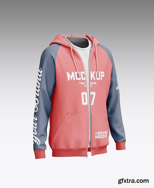 Open Zipped Hoodie with T-shirt Mockup 6R554P7