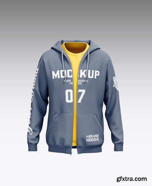 Open Zipped Hoodie with T-shirt Mockup 6R554P7