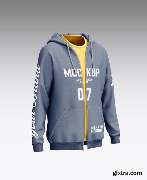 Open Zipped Hoodie with T-shirt Mockup 6R554P7