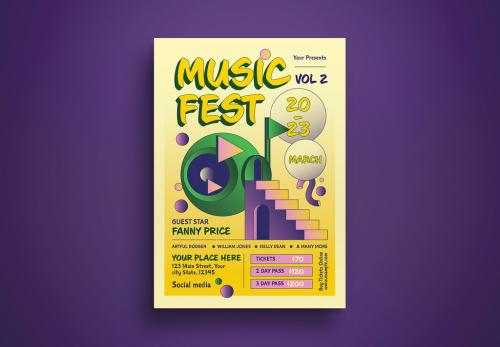 Yellow Psychedelic Music Fest Flyer Layout 573490784
