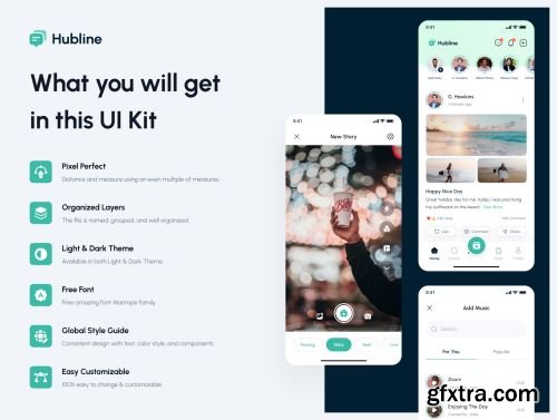 Hubline - Social Network Mobile App UI Kit Ui8.net