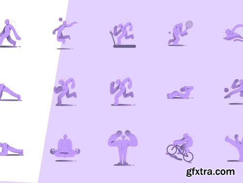 Fitman Sport - 30 Fitness Gesture Illustration Ui8.net