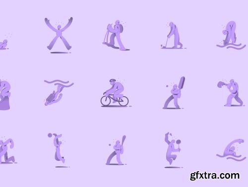 Fitman Sport - 30 Fitness Gesture Illustration Ui8.net