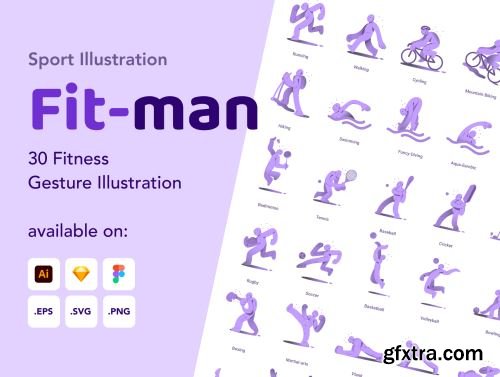 Fitman Sport - 30 Fitness Gesture Illustration Ui8.net