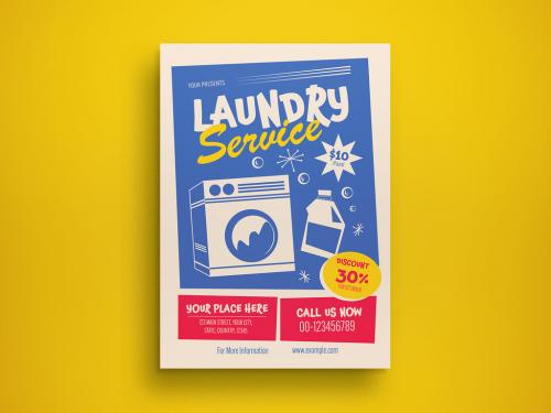 Blue Mid Century Laundry Service Flyer Layout 582979889