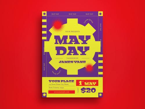 Purple Flat Design May Day Flyer Layout 582979907