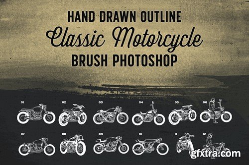 Hand Drawn Outline Classic Motorcycle Brush V8EHXG8