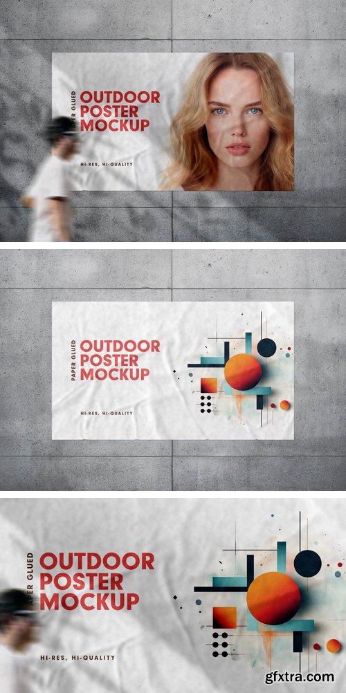 Outdoor Paper Glued Poster - PSD Mockup Template