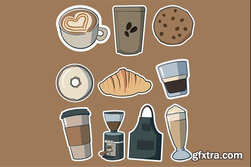 Coffee Shop Equipment Cute Sticker Set MYQ85M7