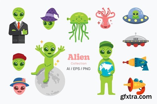 Aliens elements flat illustration Pack XFUANNB