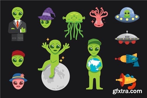 Aliens elements flat illustration Pack XFUANNB