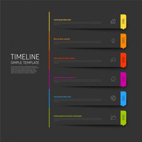 Simple minimalistic vertical timeline template on dark gray paper blocks with shadows 583099518