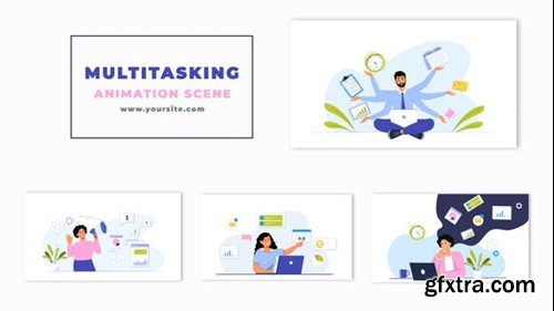 Videohive Multitasking Employee Flat Character Animation Scene 47278744